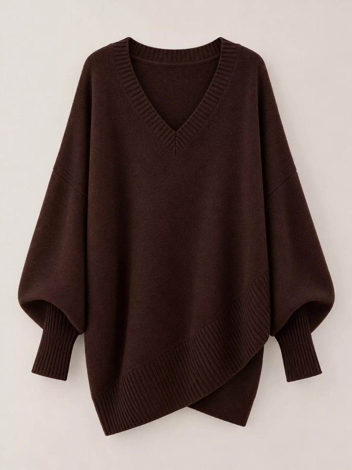 Batwing sweater, dark brown flat lay