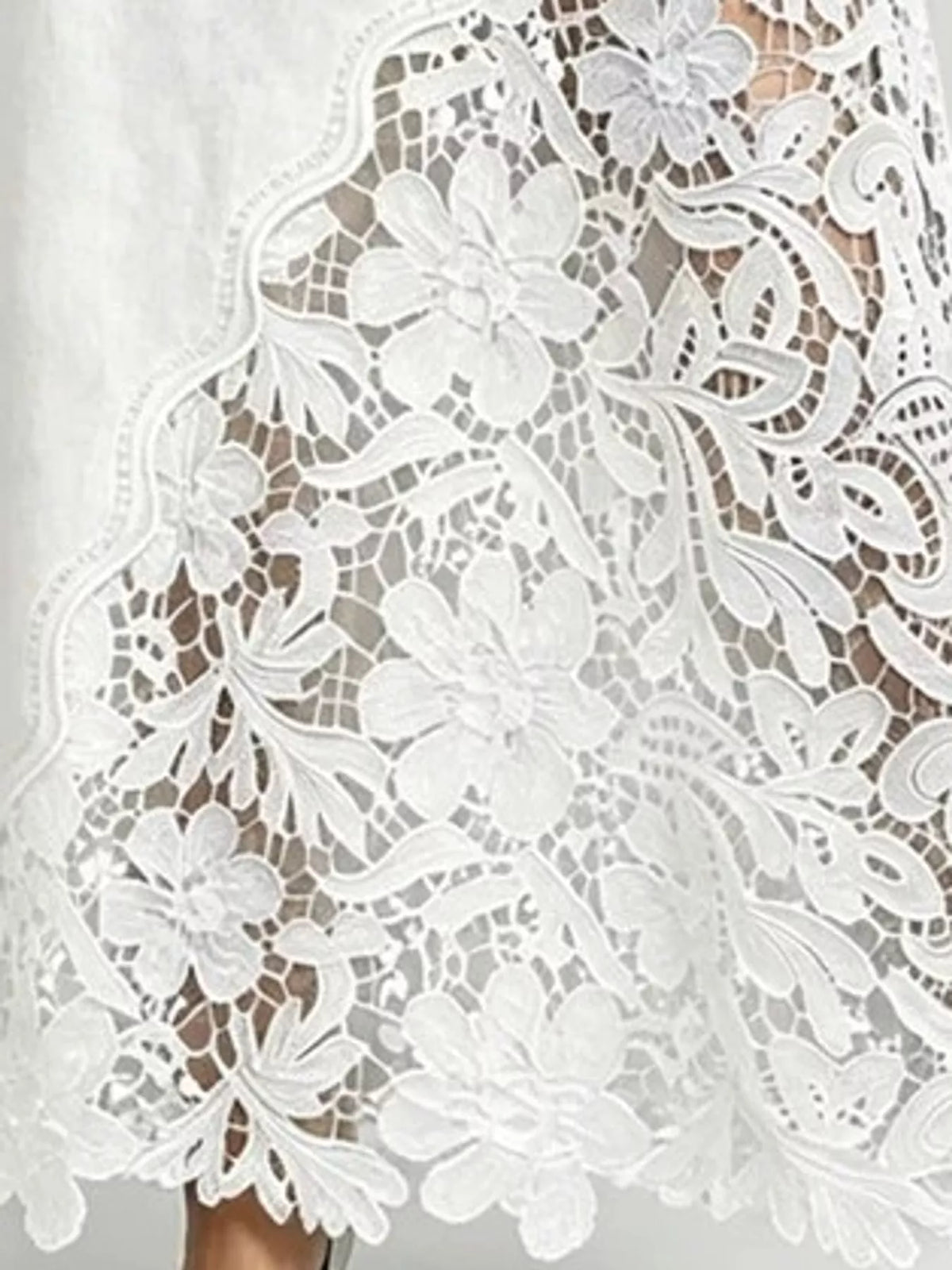 Lace-panel denim skirt, white floral lace detail