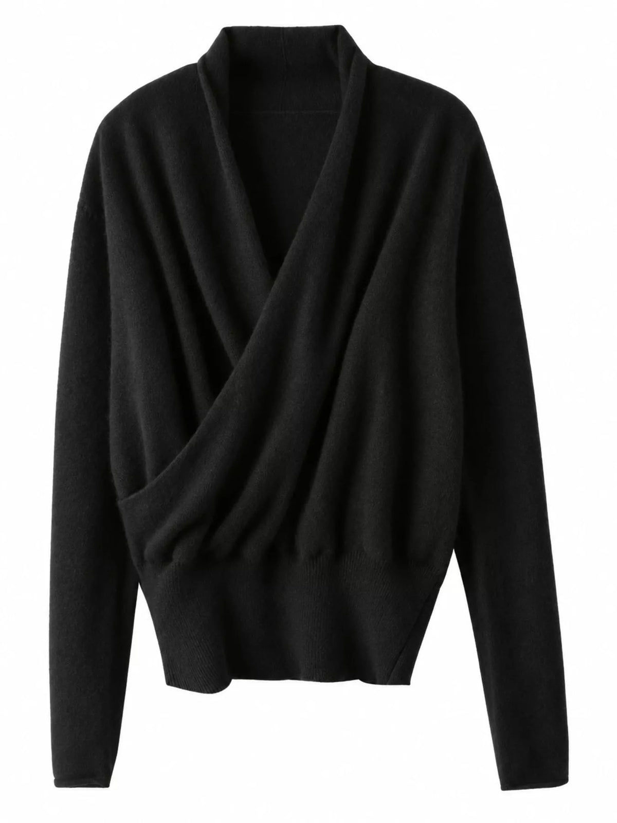 Black wrap-front sweater