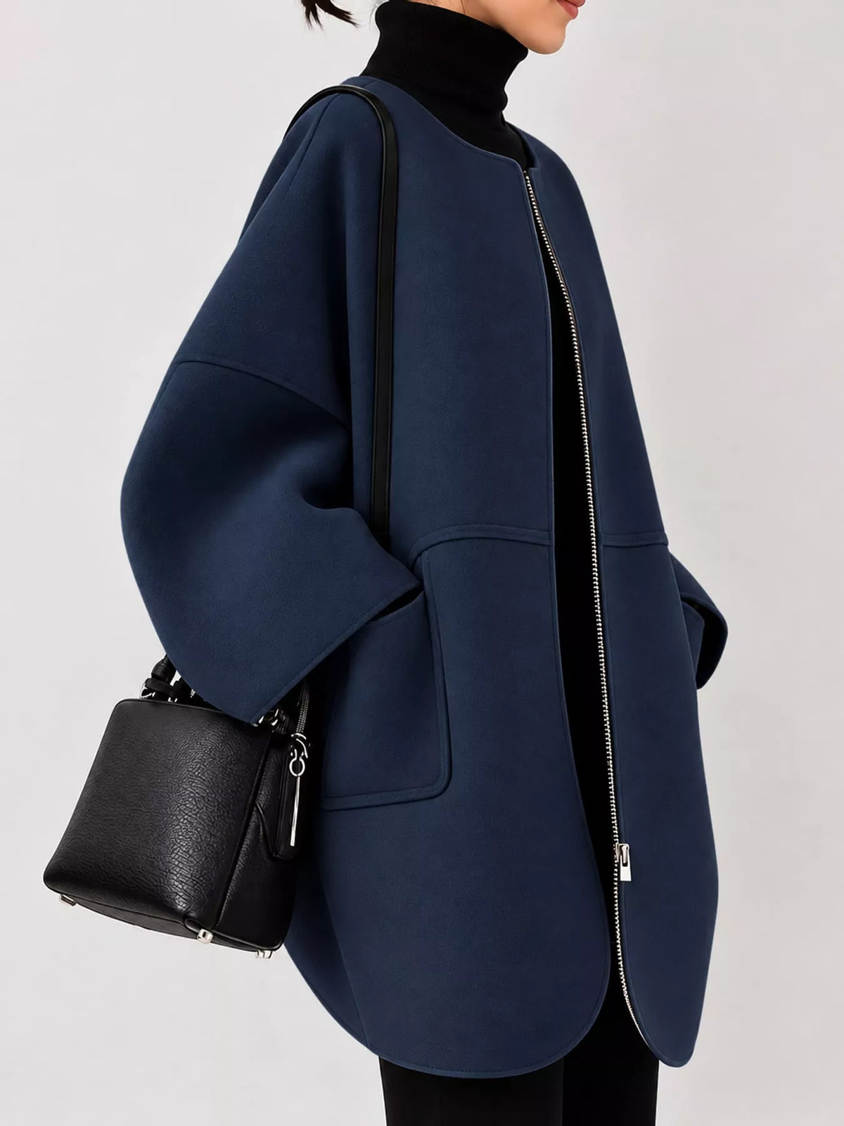 Navy oversized scuba-style coat