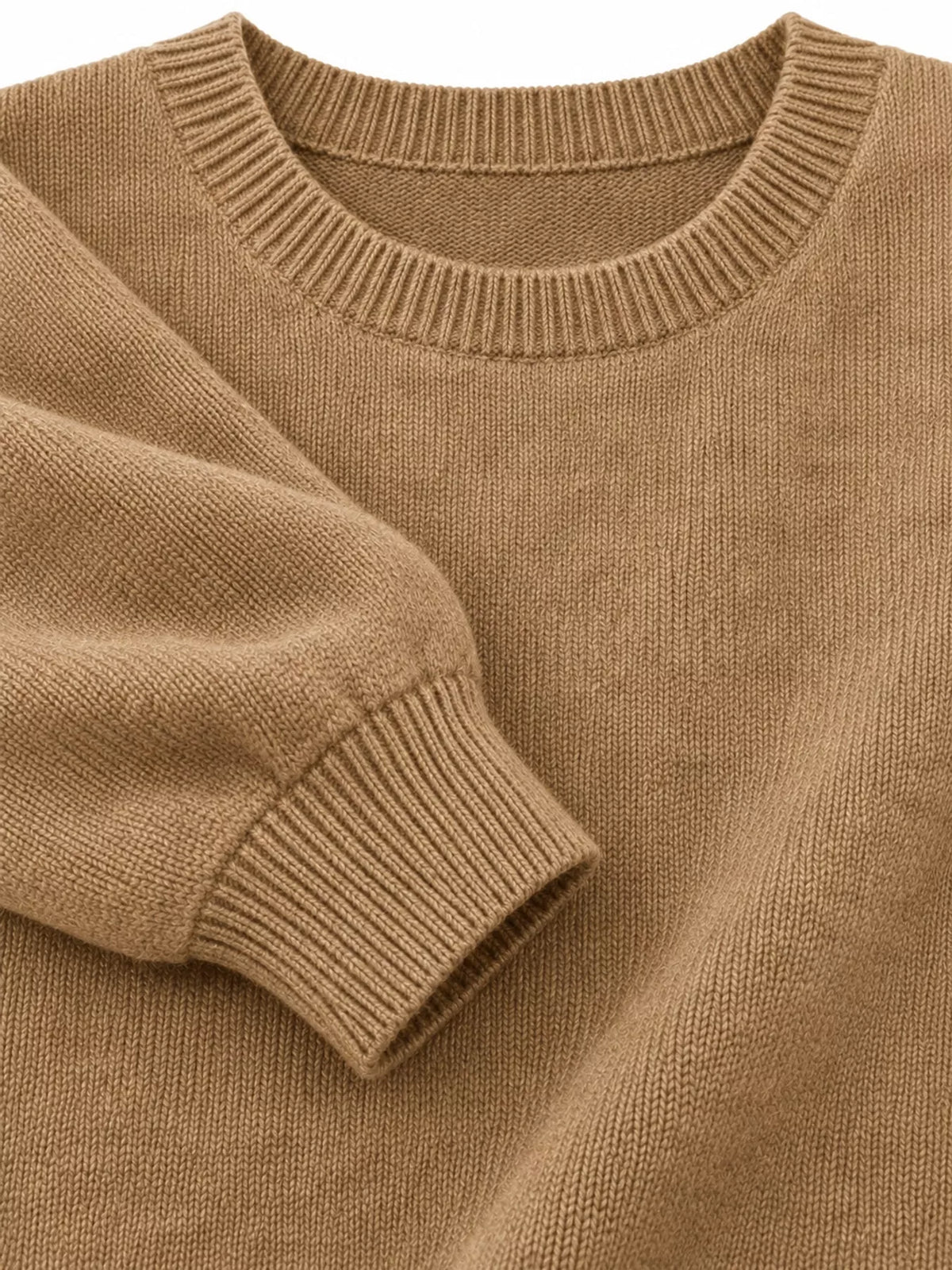 Khaki crew neck sweater, detail view