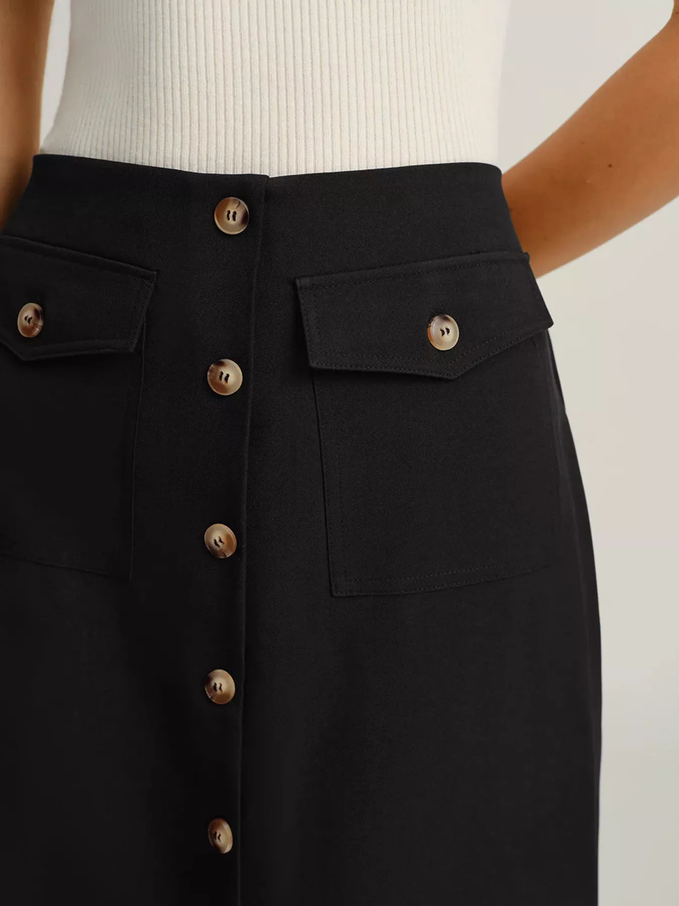 Trendsi Button-Front Pocketed Midi Skirt -
