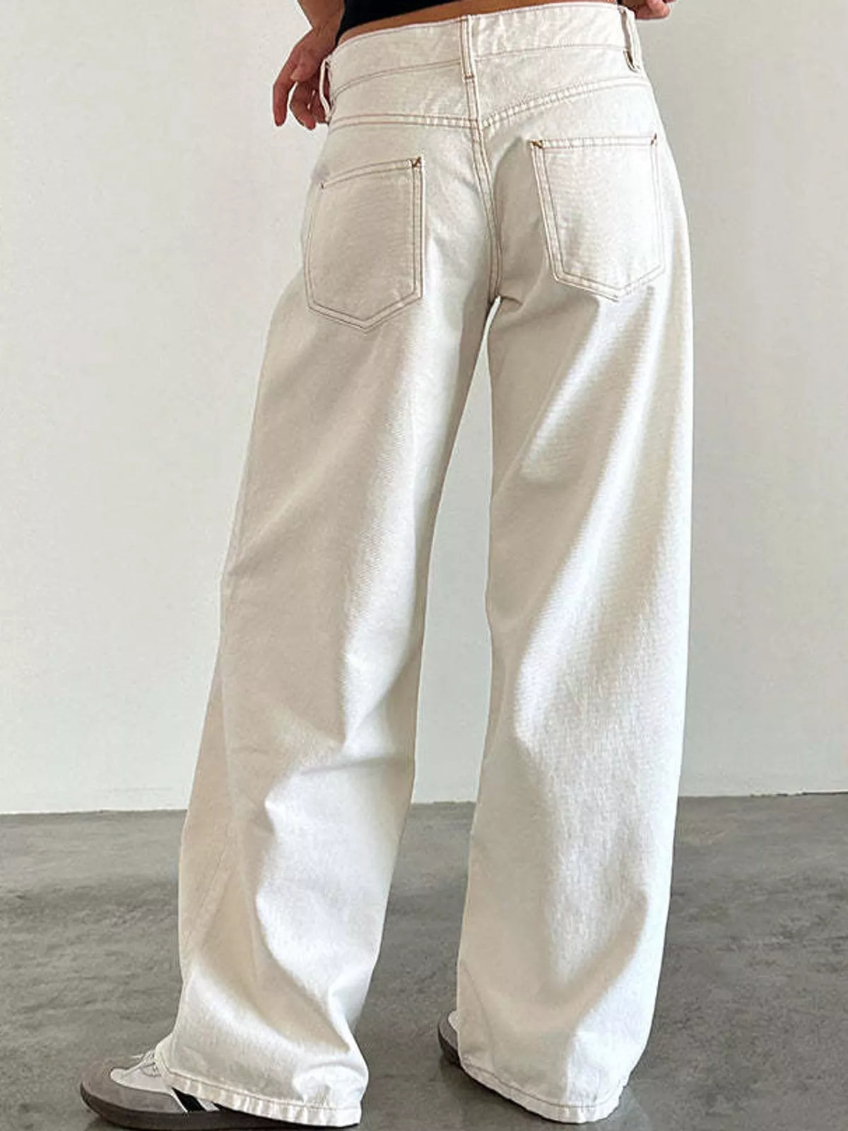 Wide-Leg Vintage Wash Jeans in white, back view
