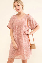 Trendsi And The Why Woven Leopard Baby Doll Roll-Sleeve Casual Dress -