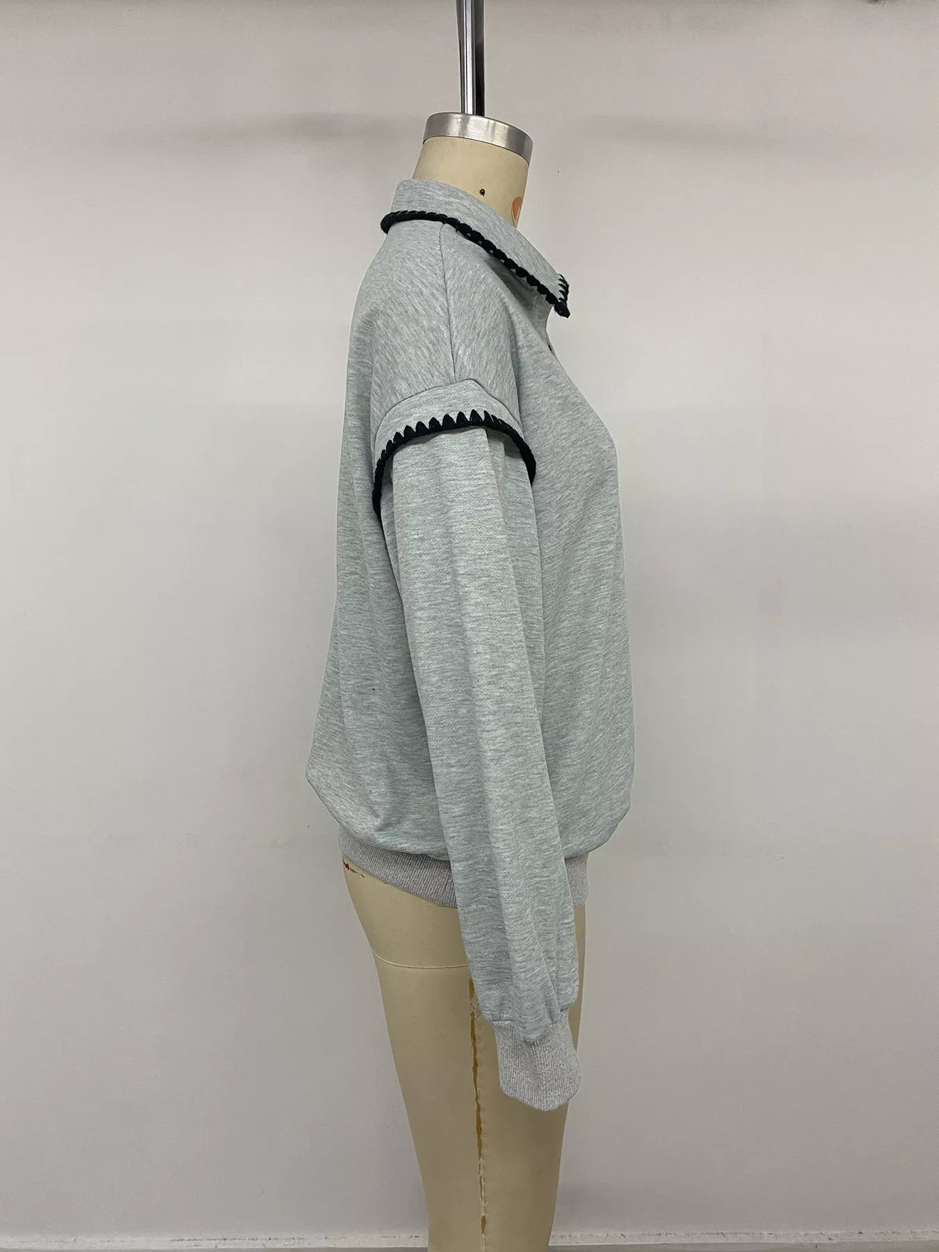 Trendsi Polo Collar Dropped Shoulder Sweatshirt -