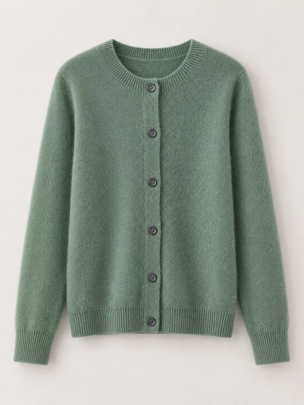 Ribbed cardigan, sage hanging front