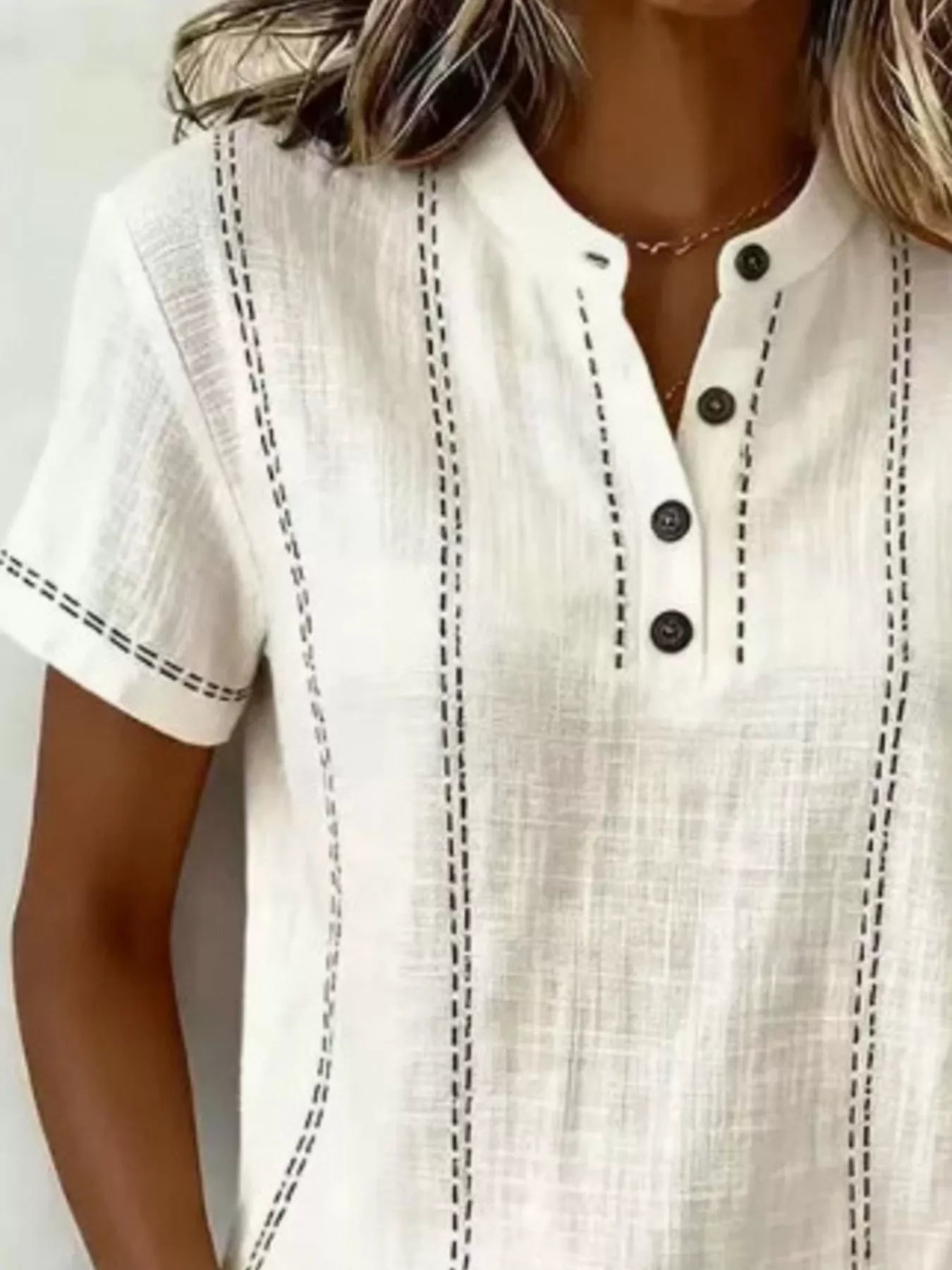 Trendsi Full Size Button Detail Short Sleeve Blouse Plus Size -