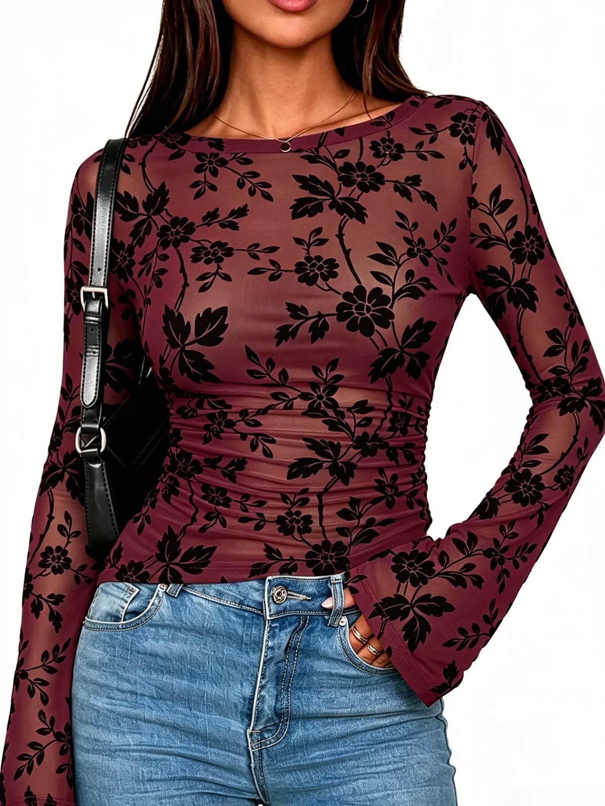 Trendsi Slim Fit Floral Print Long Sleeve Top -