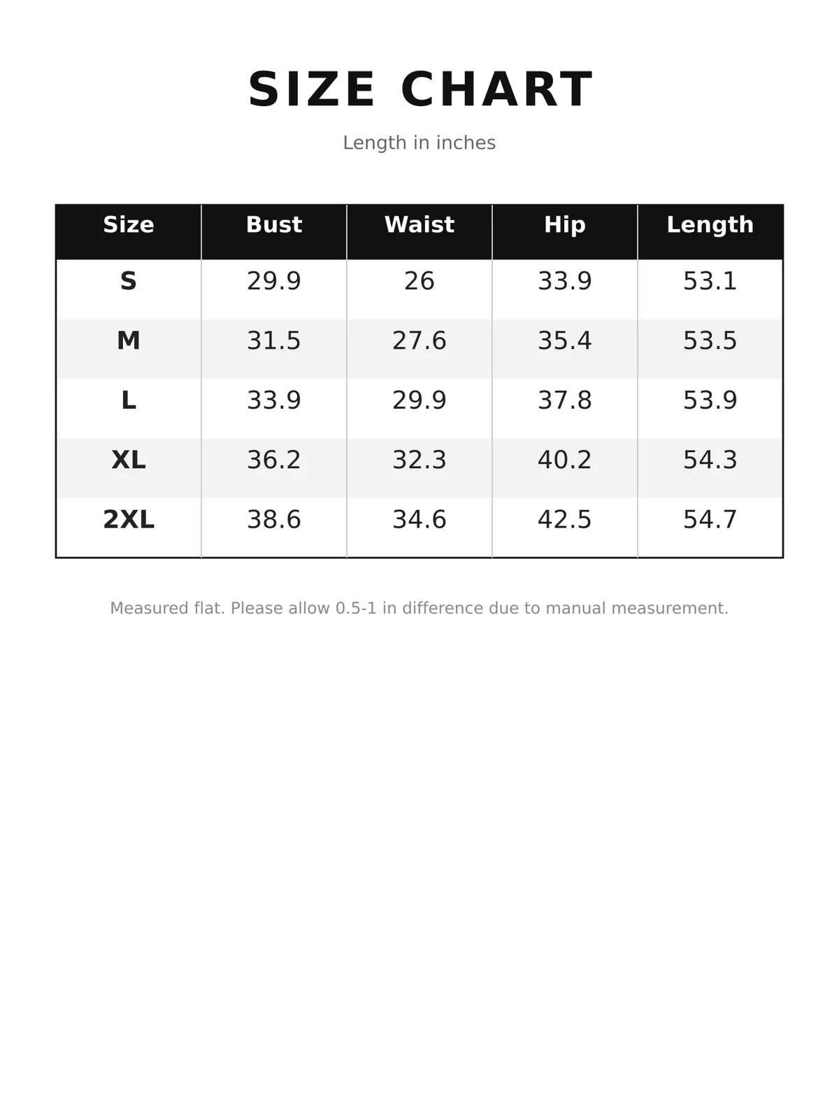 Size chart for the floral one-shoulder maxi dress