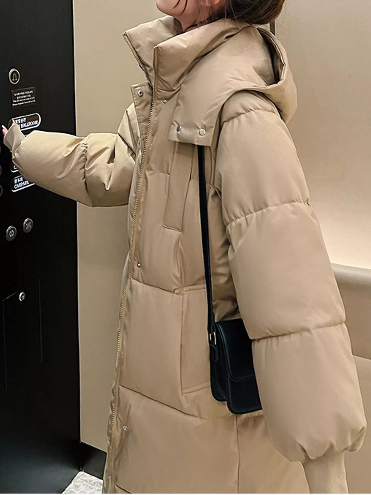 Longline puffer coat, tan side
