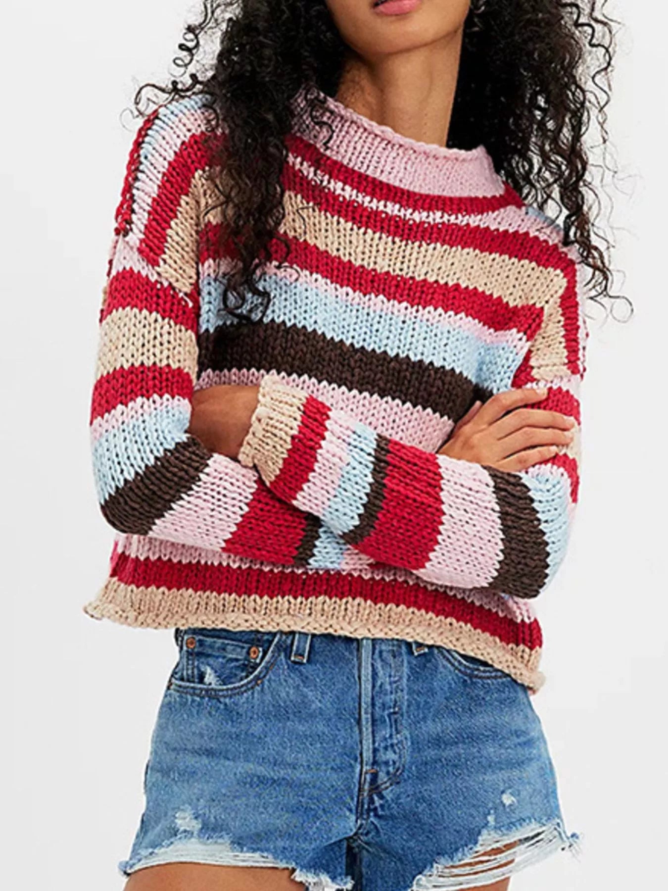 Trendsi Chunky Knit Striped Sweater -