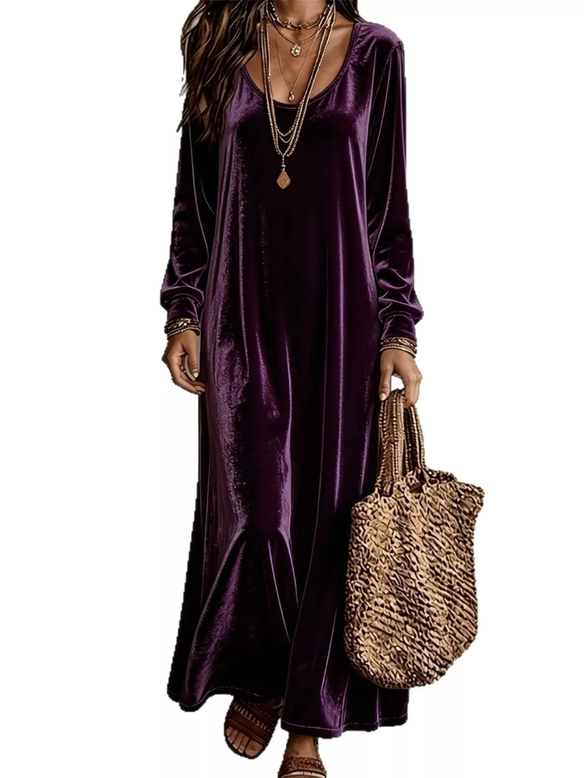 Velvet maxi dress, purple front