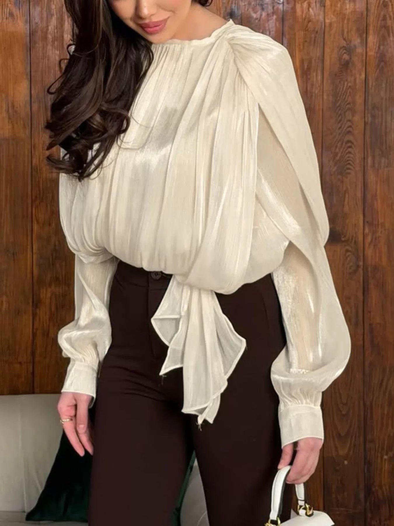 Trendsi Tie-Front Detail Long Sleeve Blosue -