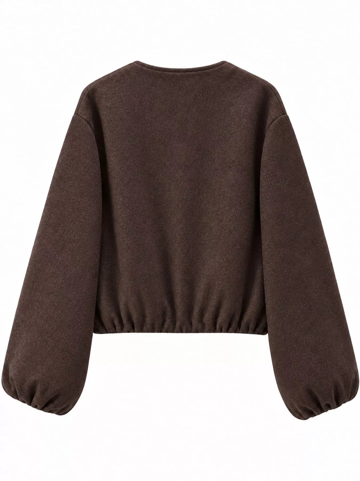 Brown zip-up long sleeve jacket — back view