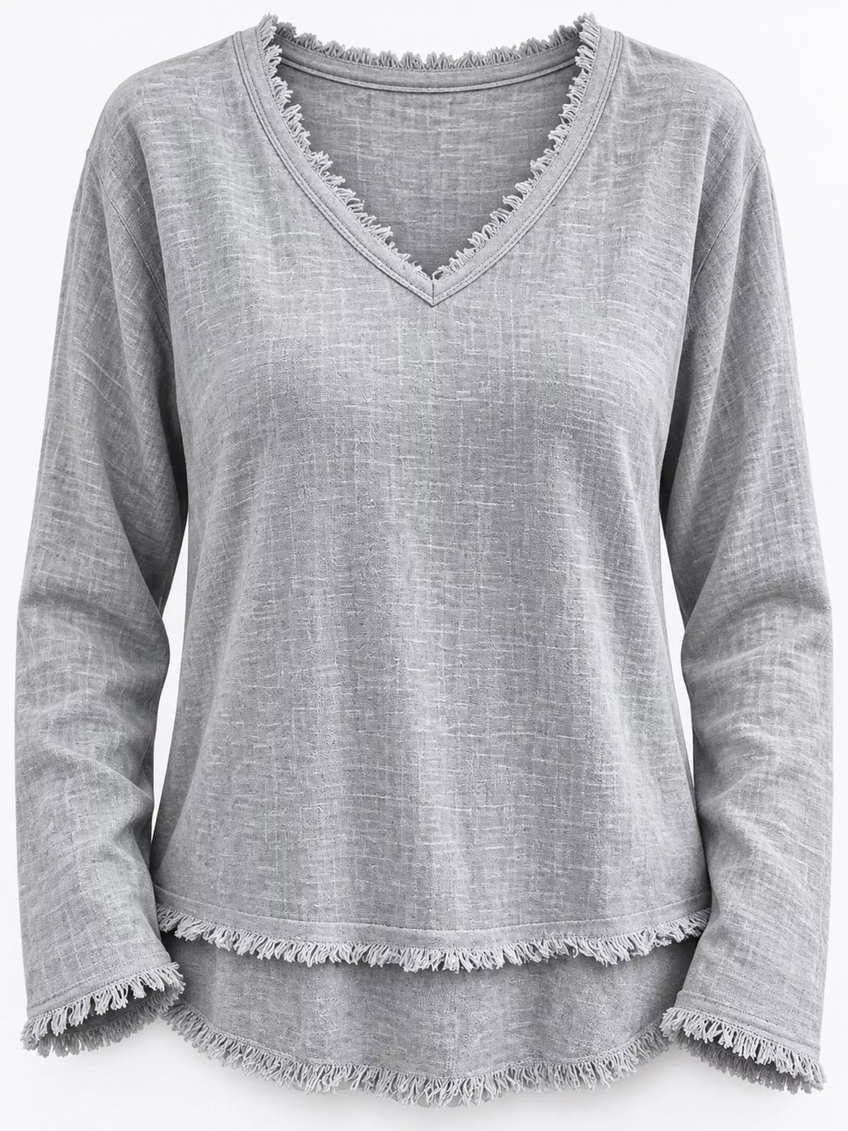 Frayed V-neck blouse, gray detail