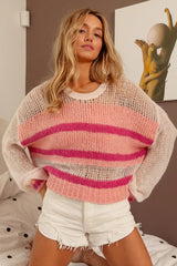 Trendsi BiBi Hollow Out Yoke Detail Striped Sweater -