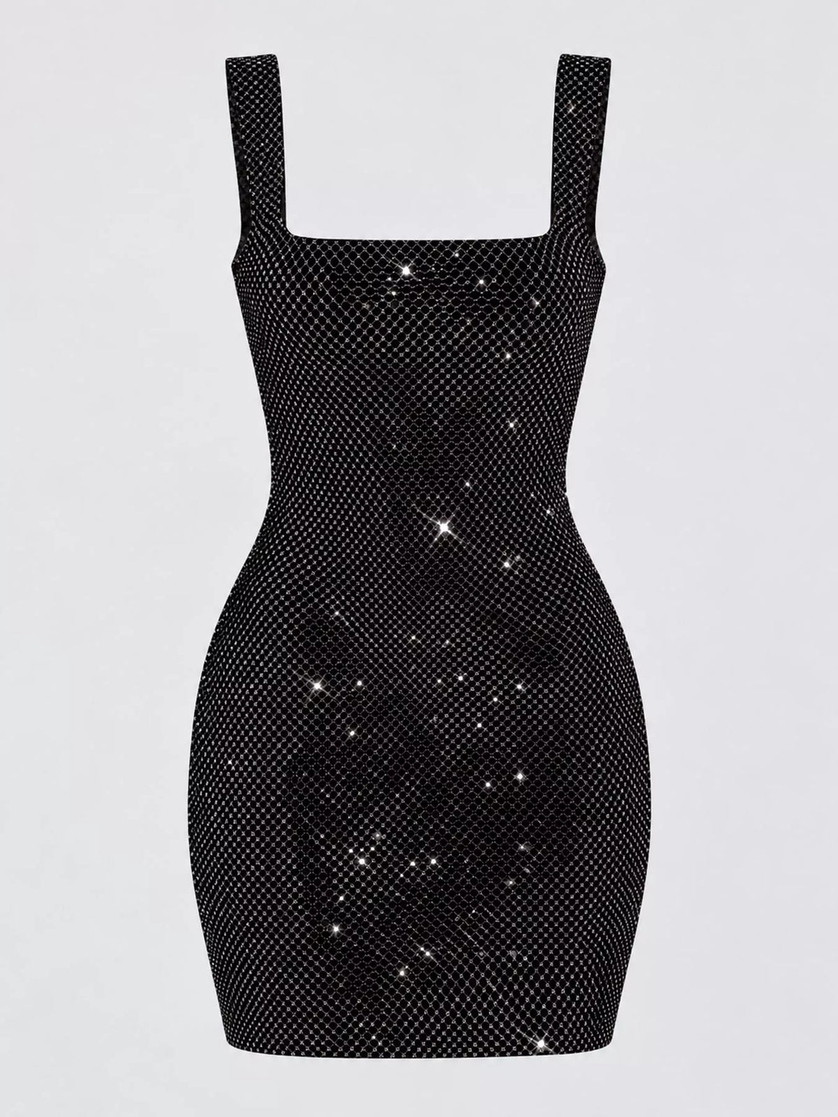 Women's Backless Rhinestone Embellished Bodycon Mini Dress in black — flat lay view