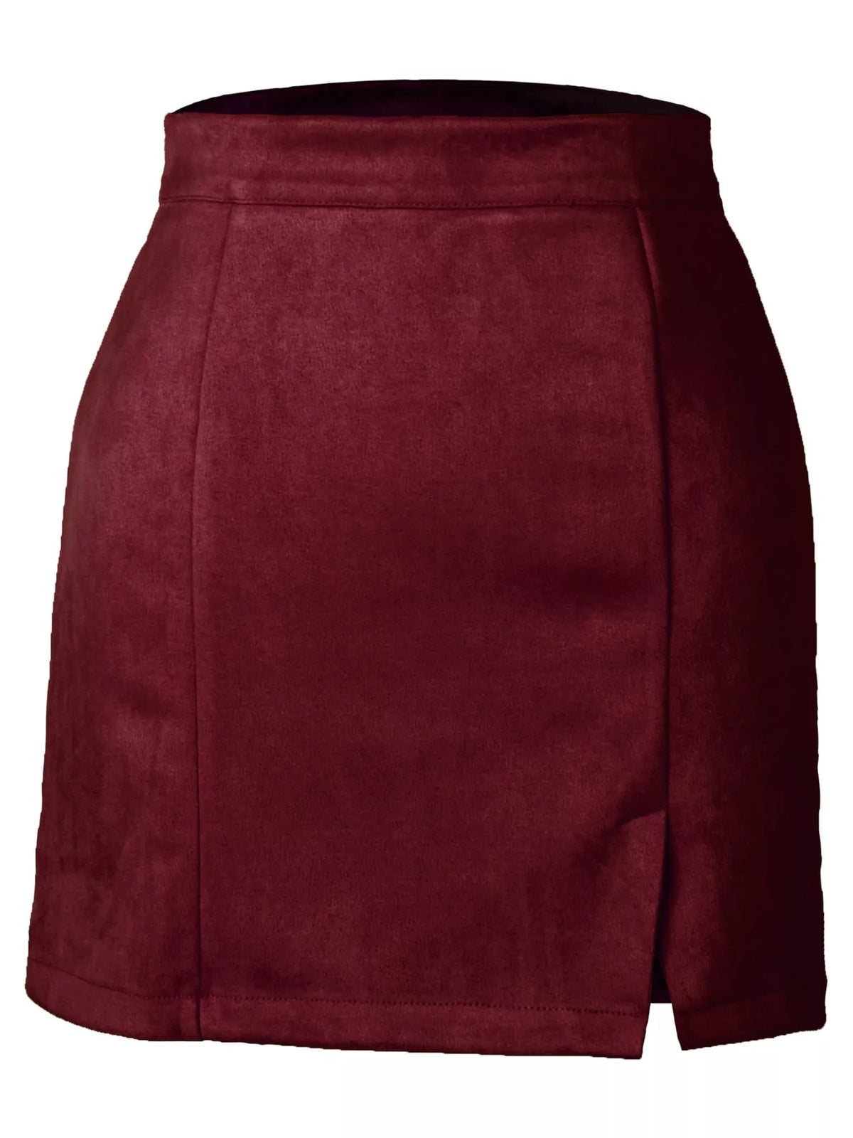 Zip-up mini skirt, burgundy flat front