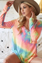 Trendsi BiBi Tie Dye V-neck Terry Knit Top With Sequins -