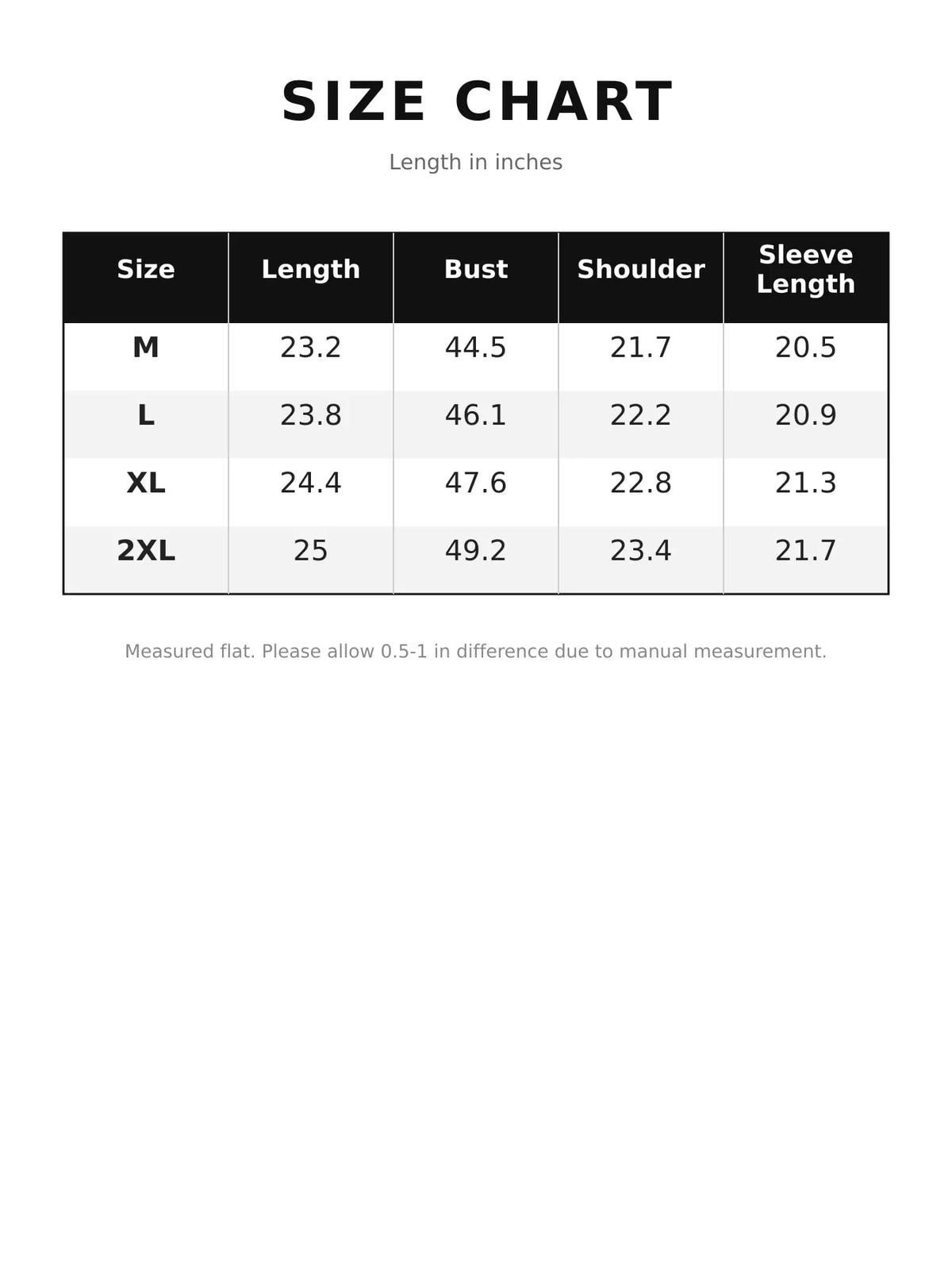 Size chart for polo-collar layered-look sweatshirt