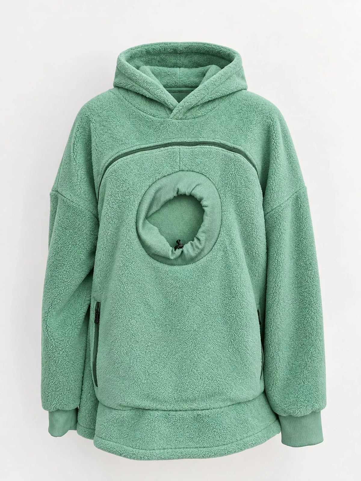 Pet-pouch hoodie, mint flat lay