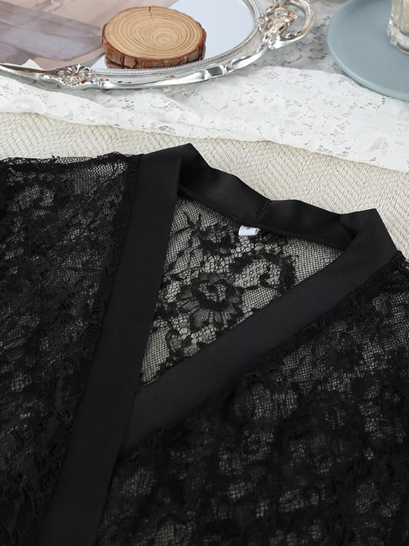 Trendsi Lace Tube Top & Cardigan and Shorts Three-Piece Lounge Set -