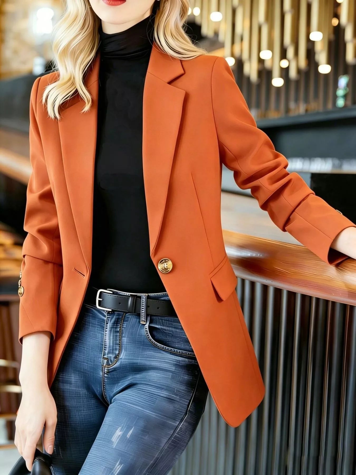 Trendsi Full Size One Button Lapel Collar Blazer Plus Size -