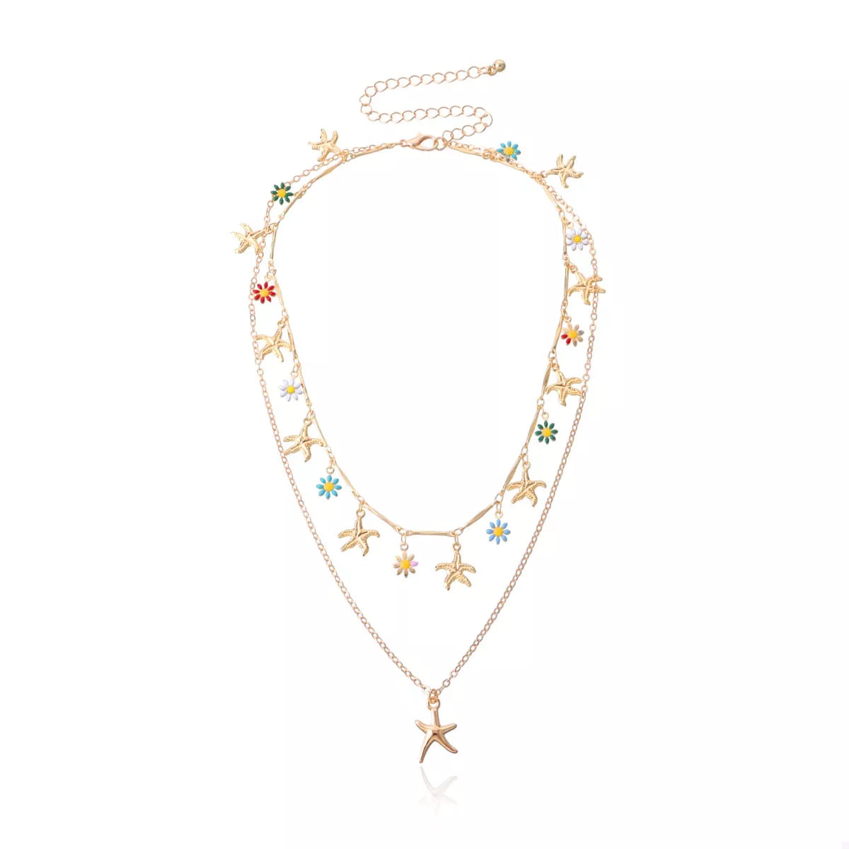 Trendsi Starfish Charm Double Layered Necklace -