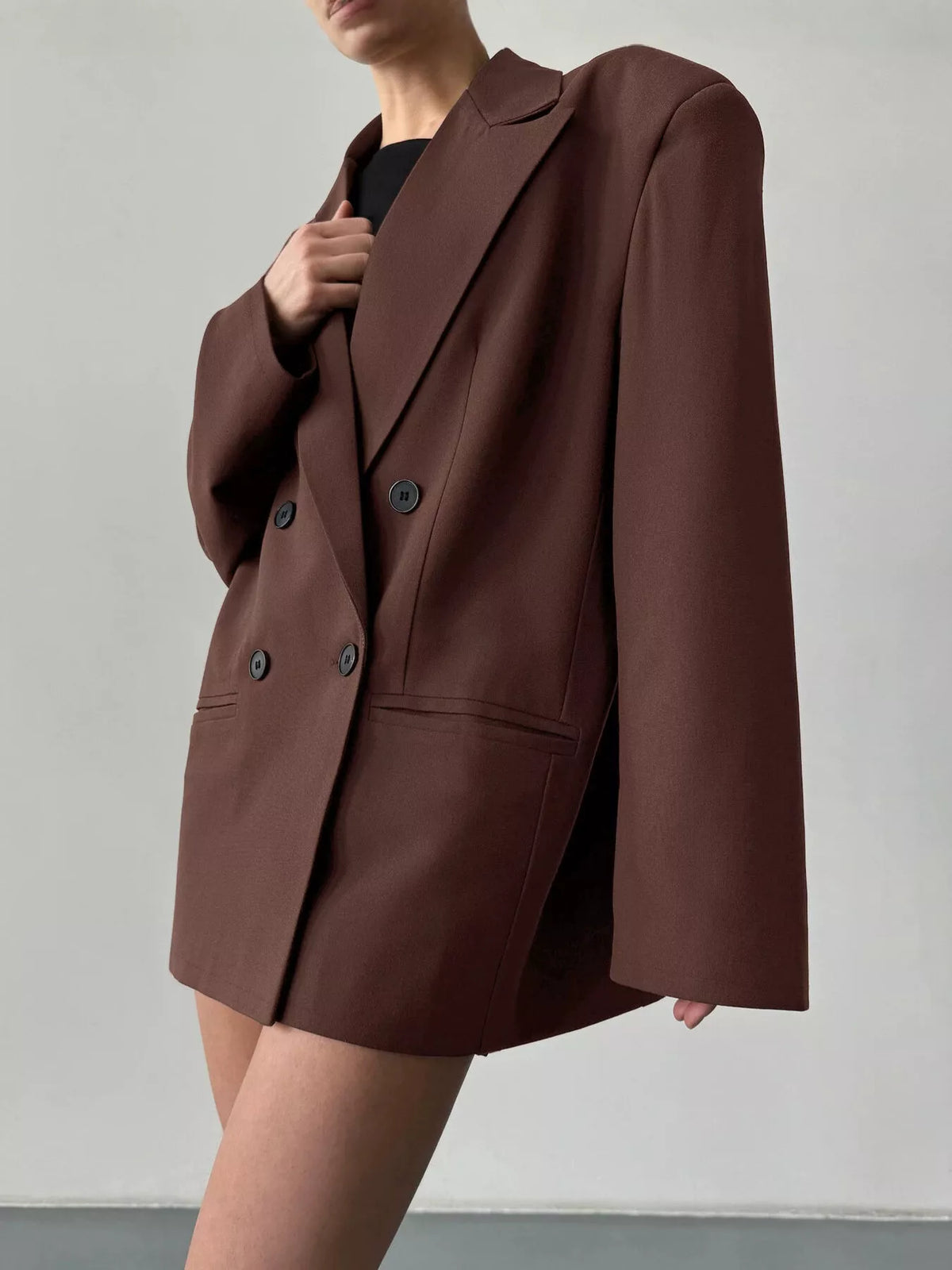 Trendsi Double-Breasted Lapel Collar Blazer -