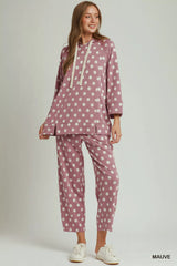 Trendsi Umgee Polka Dot Printed Hoodie Tunic Top -