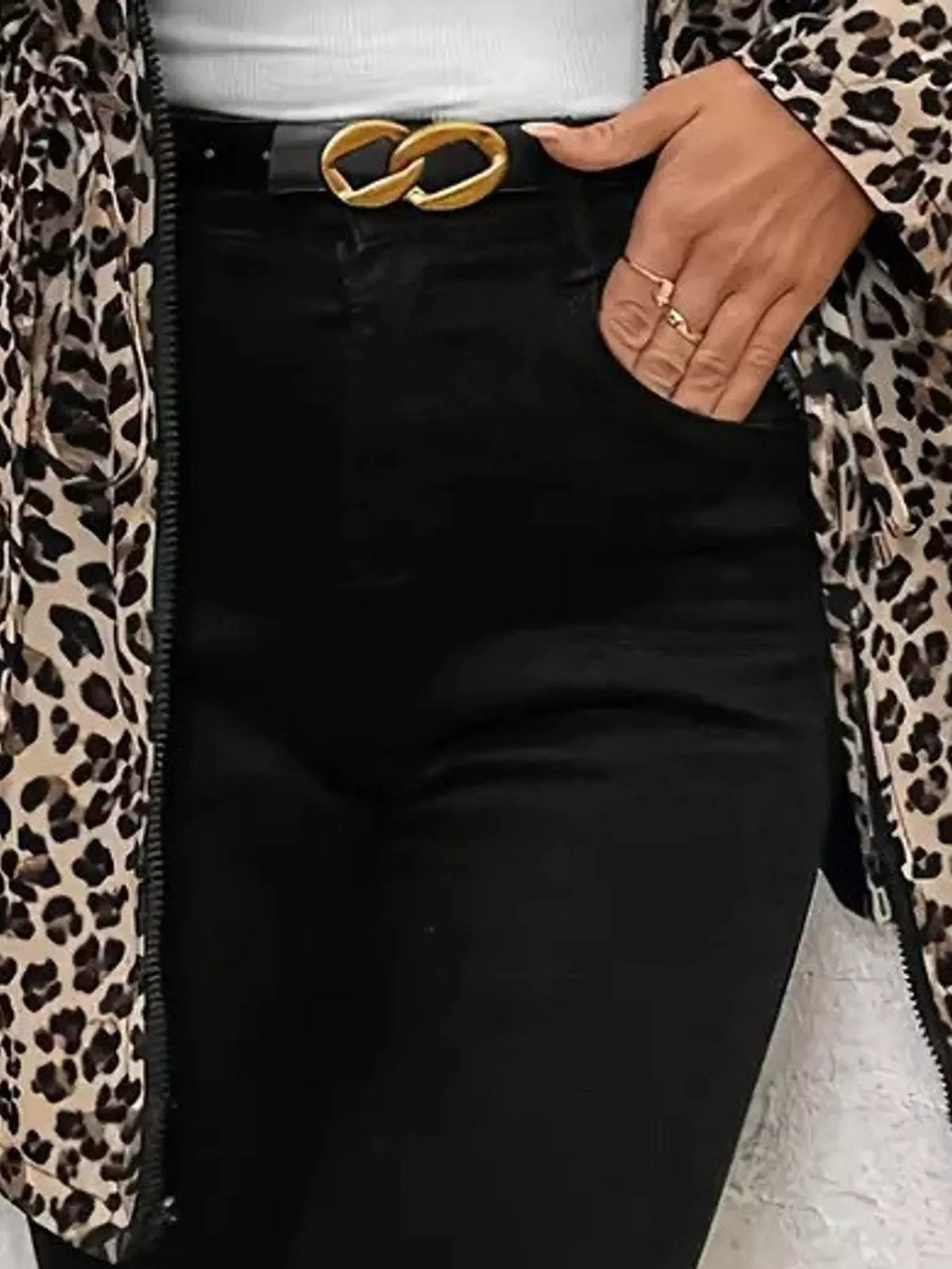 Brown leopard-print hooded drawstring-waist jacket