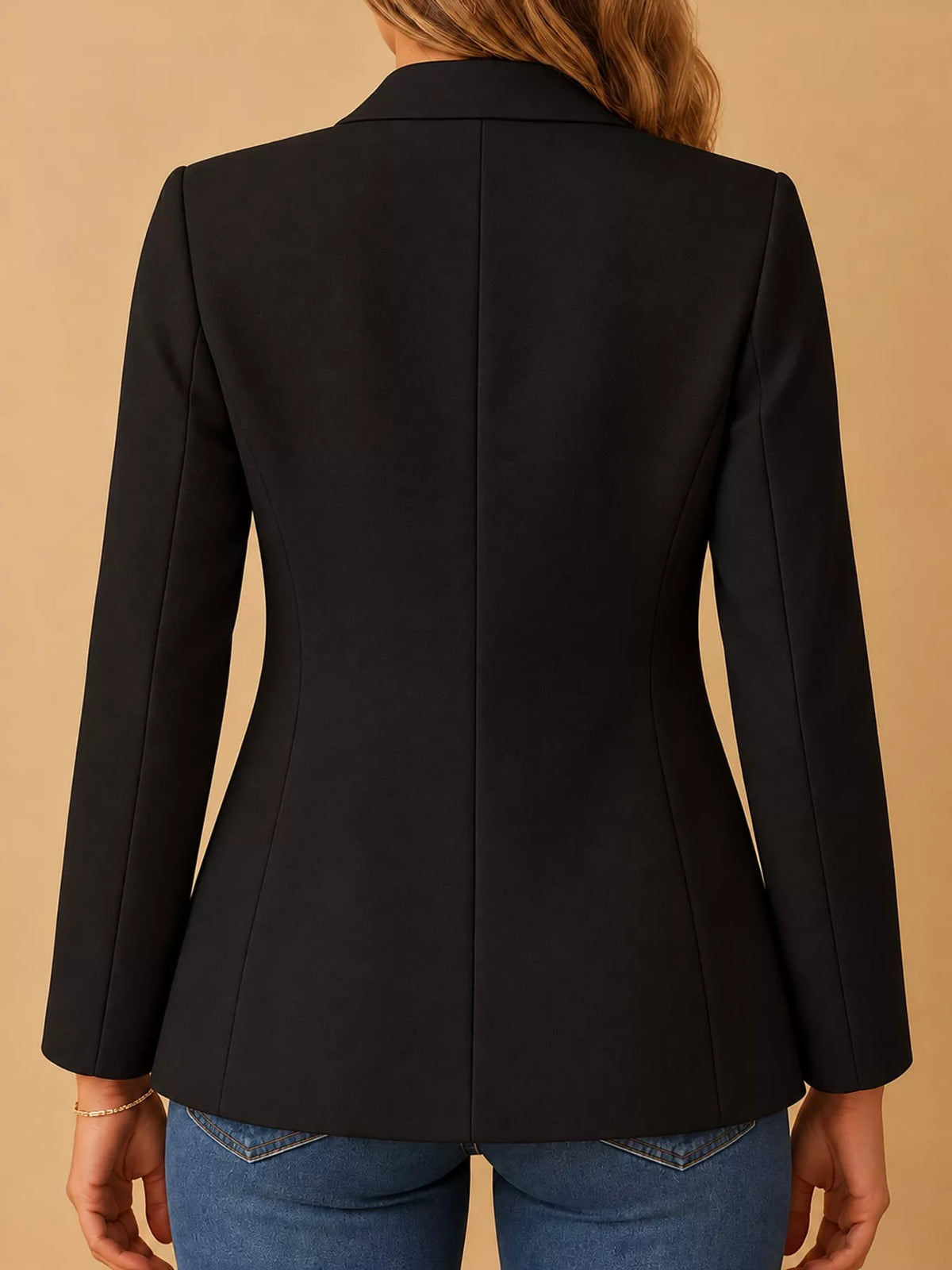 Collared long sleeve blazer, back view