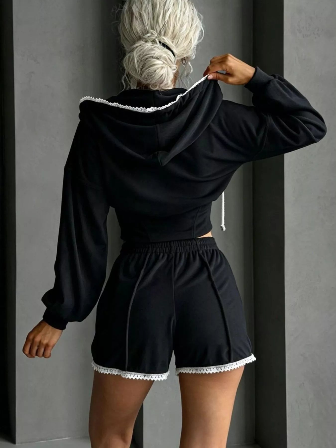 Trendsi Drawstring Zip-Up Hoodie and Shorts Set -