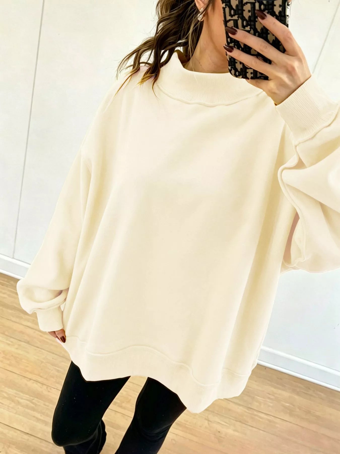 Trendsi Mock Neck Dropped Shoulder Sweatshirt -