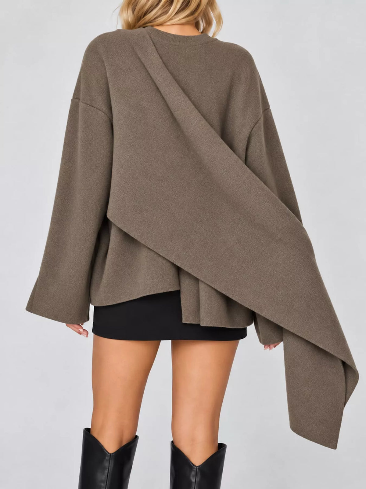 Oversized Drape-Front Knit Cardigan — back view