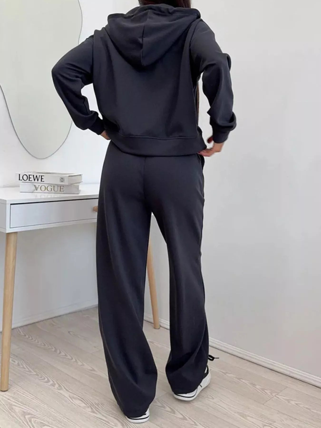 Trendsi Zip-Up Hoodie and Wide-Leg Pants Set -