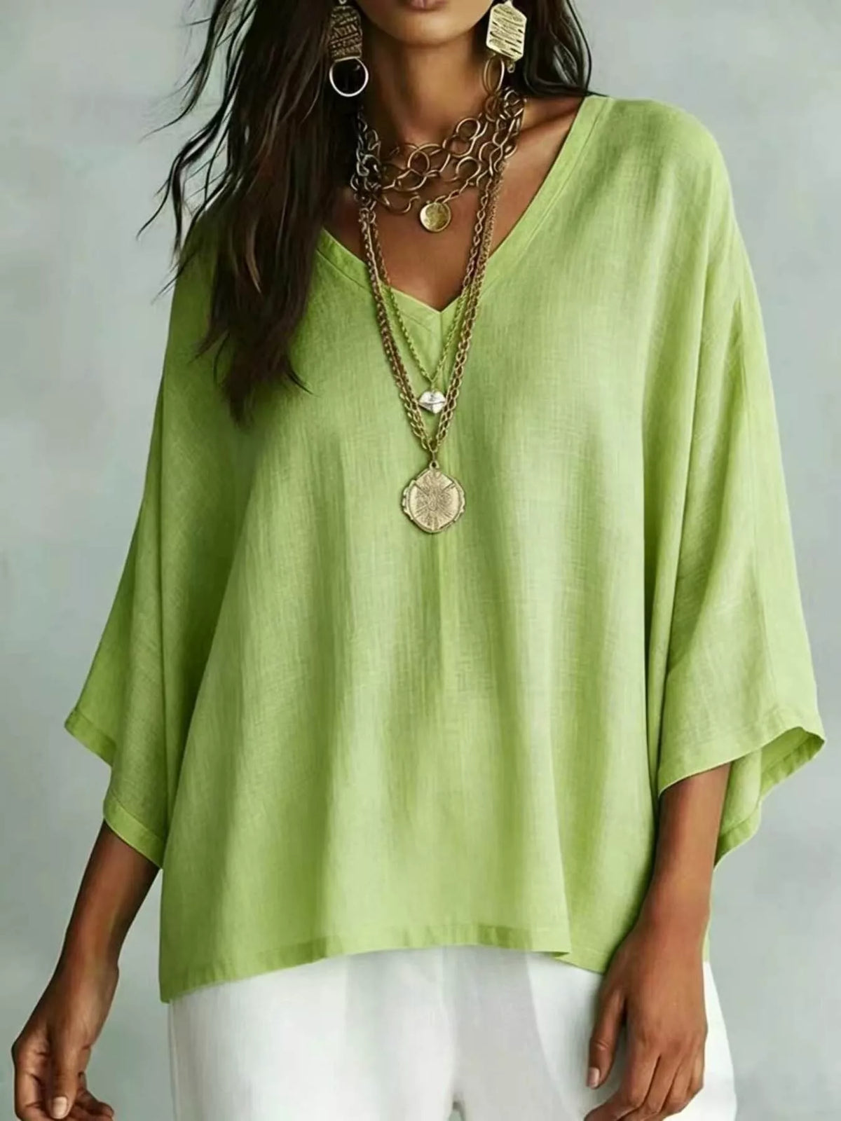 Lime V-Neck Loose Fit T-Shirt front view