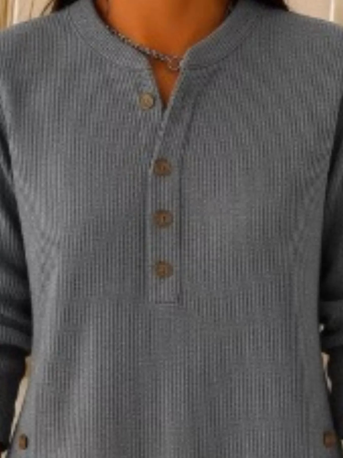 Women's Button Detail Corduroy Top in Gray, alternate view