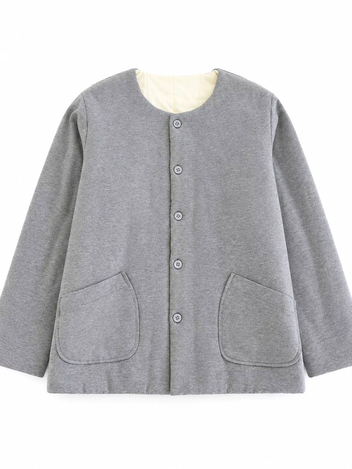 Quilted Crewneck Button-Down Jacket — garment front