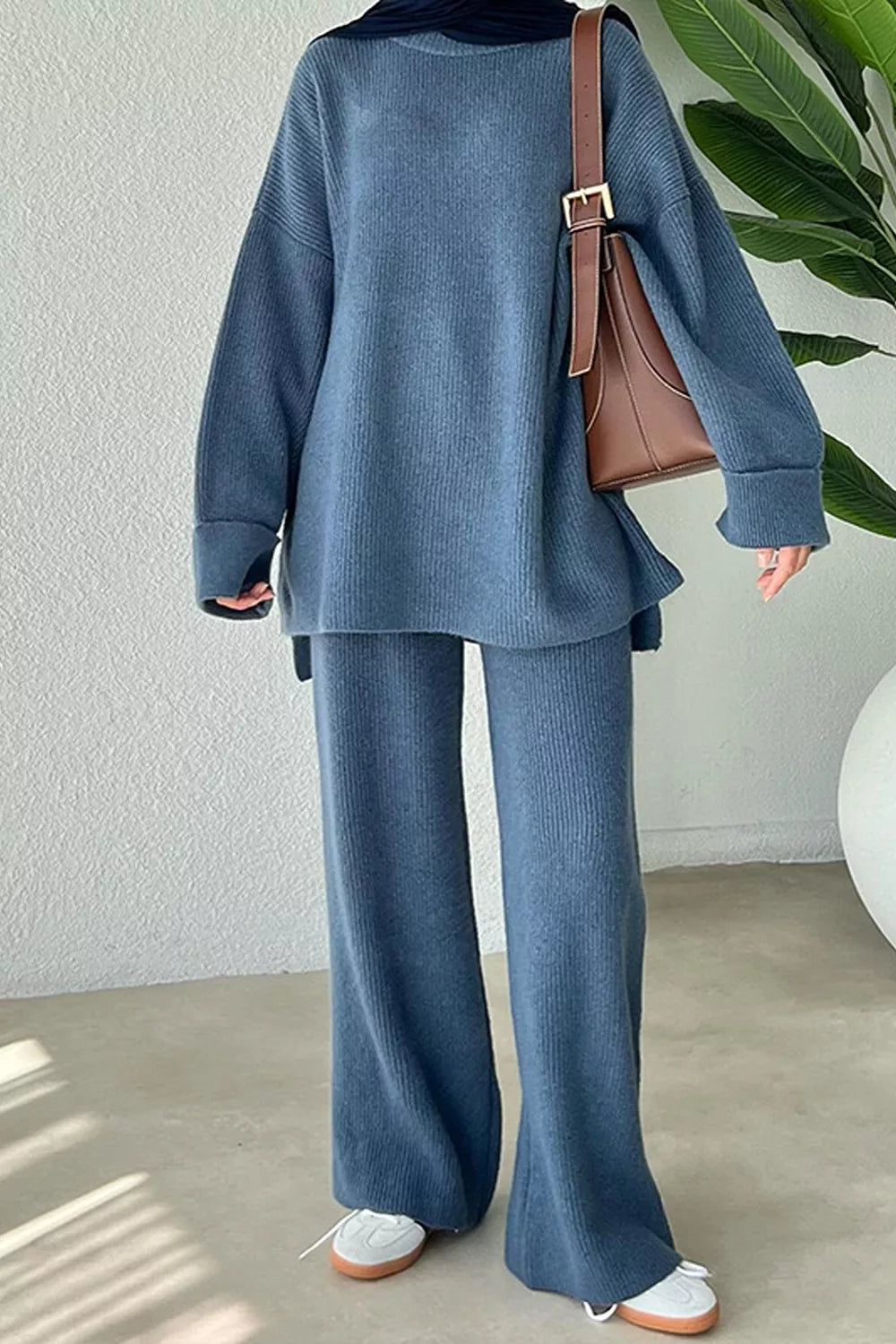 Trendsi Dropped Shoulder Knit Sweater and Wide Leg Pants Set -
