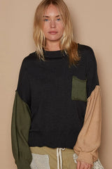 Trendsi POL Color Block Roll Hem Hacci Sweater -