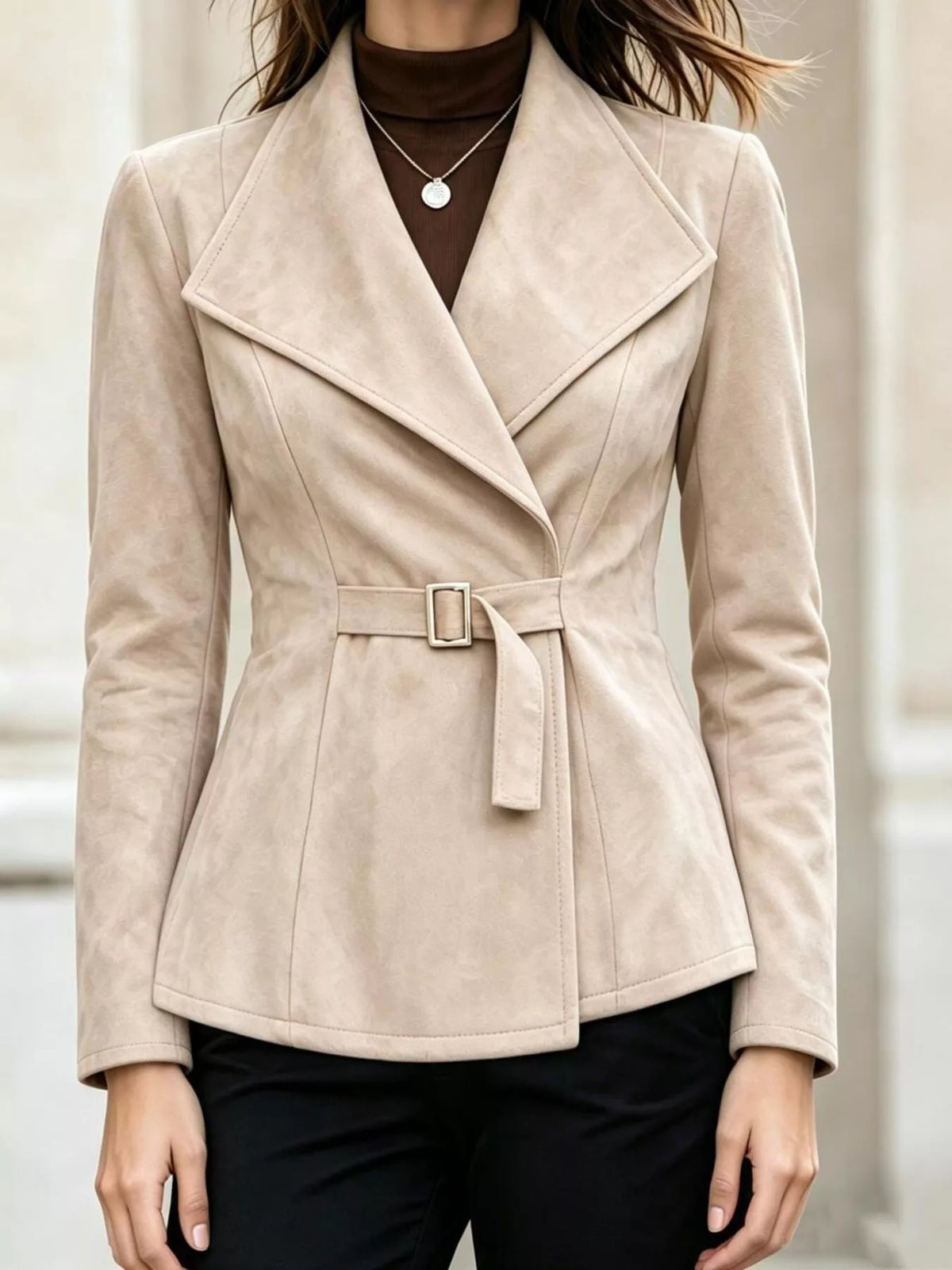 Apricot long sleeve buckle jacket
