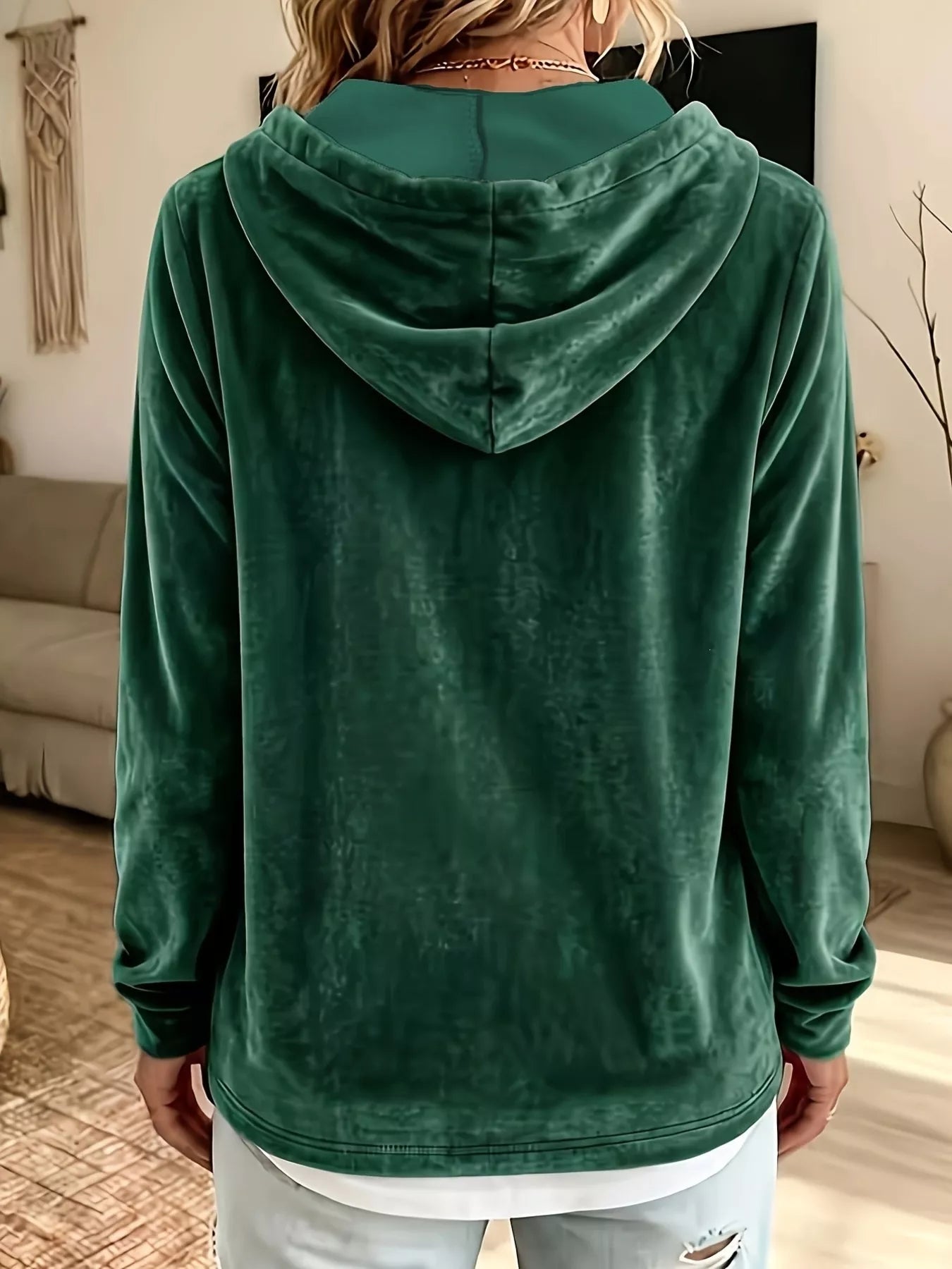 Trendsi Full Size Drawstring Velvet Long Sleeve Hoodie Plus Size -