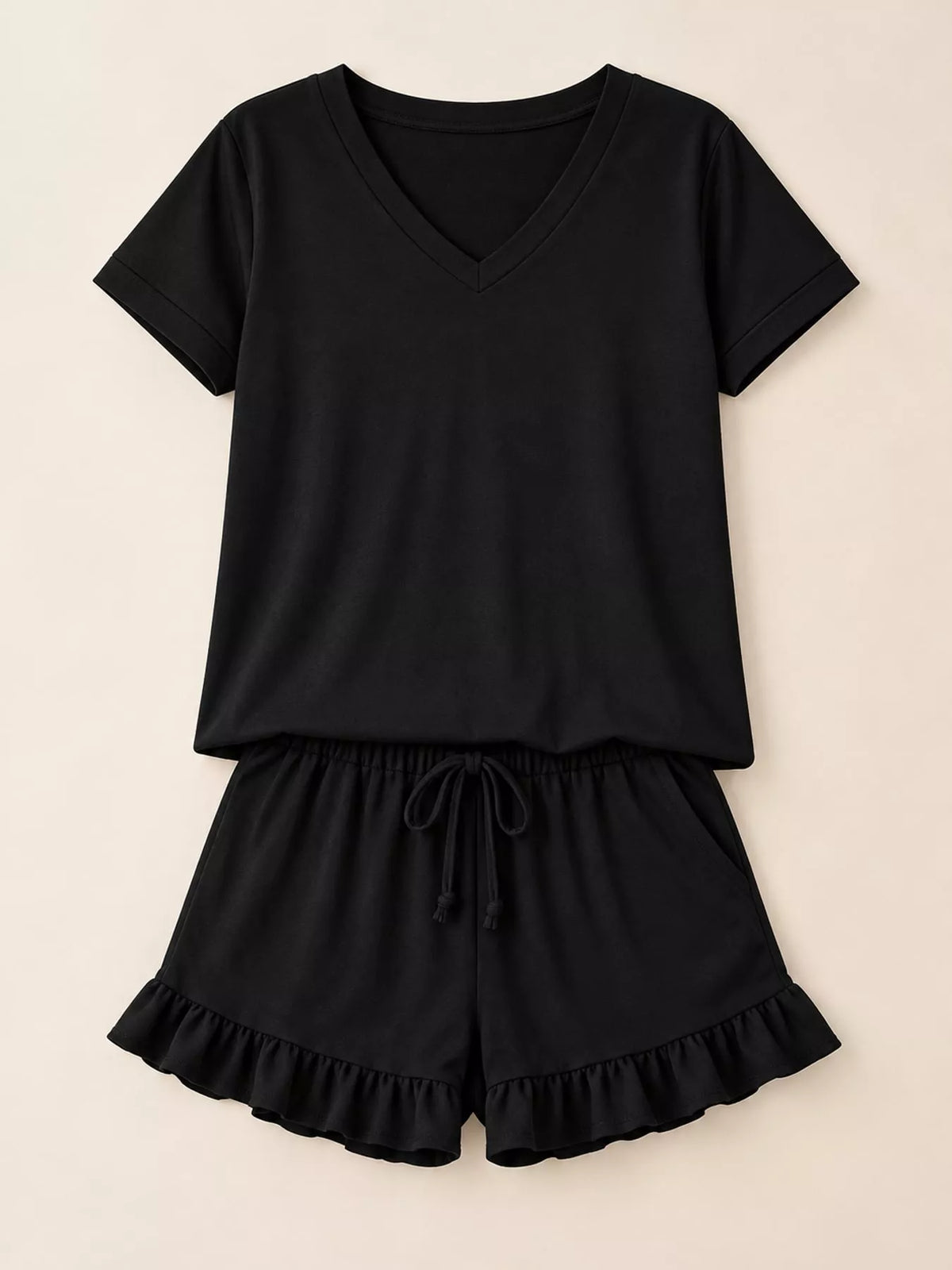 V-Neck Short Sleeve Lounge Set — garment front