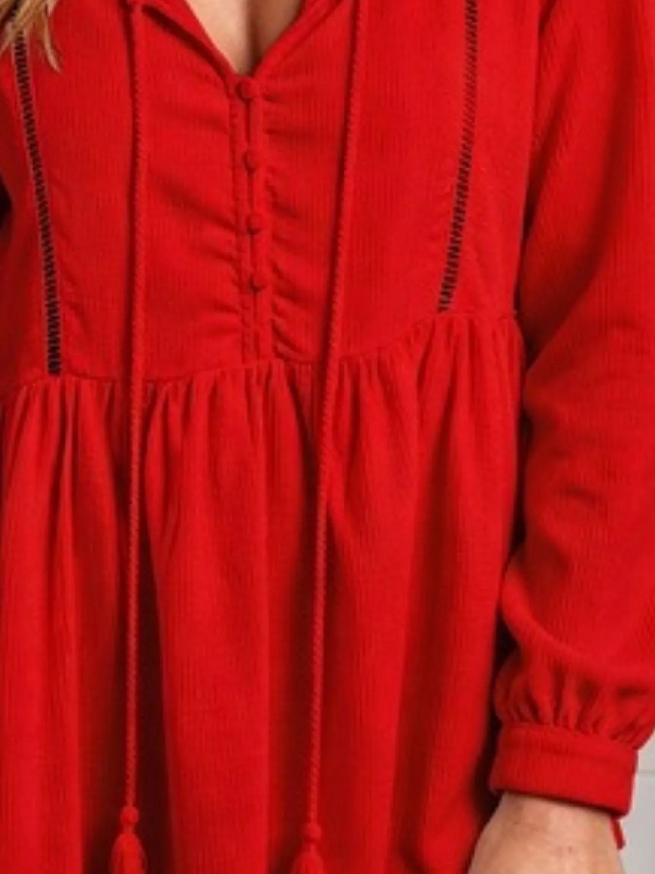 Trendsi Tassel Drawstring Long Sleeve Peplum Top -