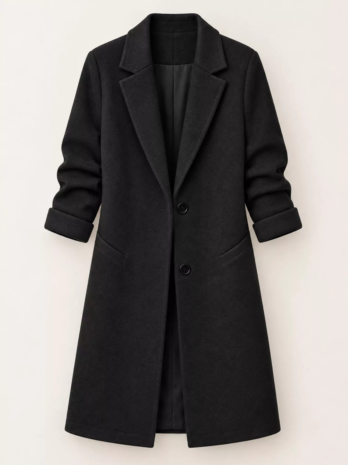 Black lapel collar button-up coat