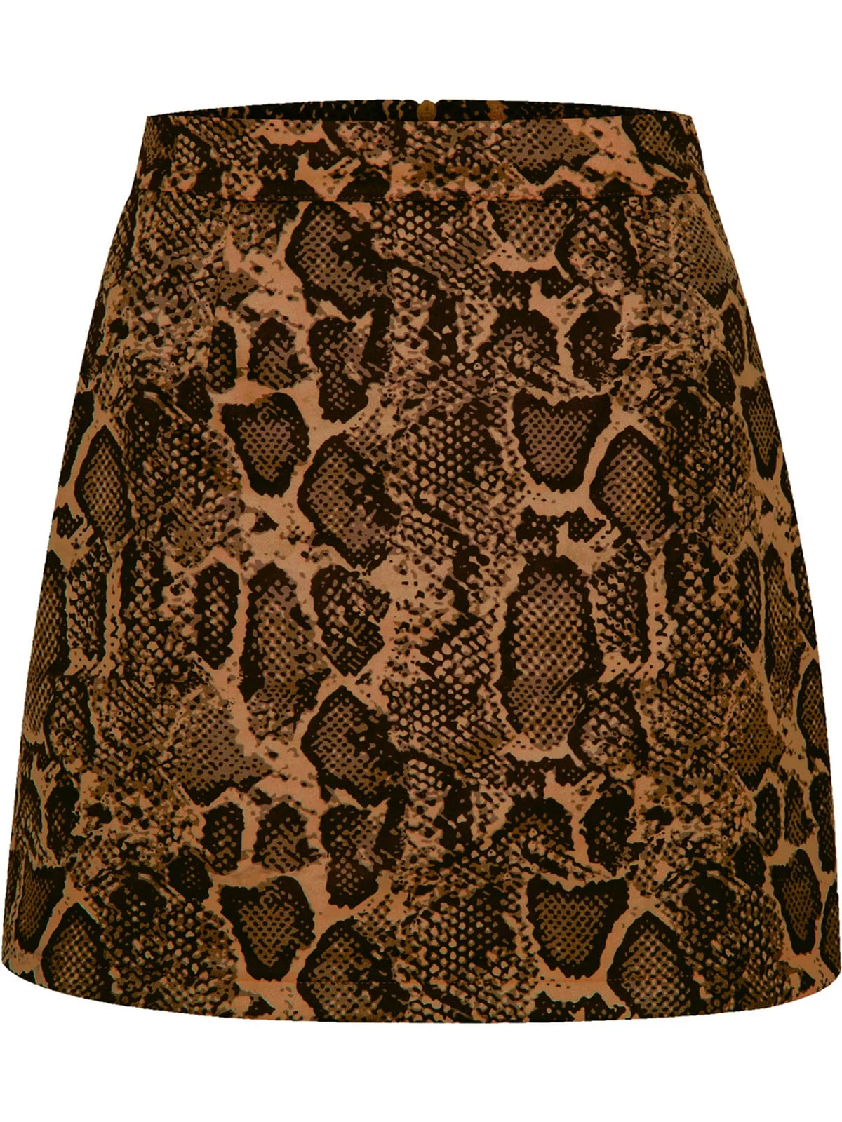 Zip-up mini skirt, brown snakeskin-print flat front