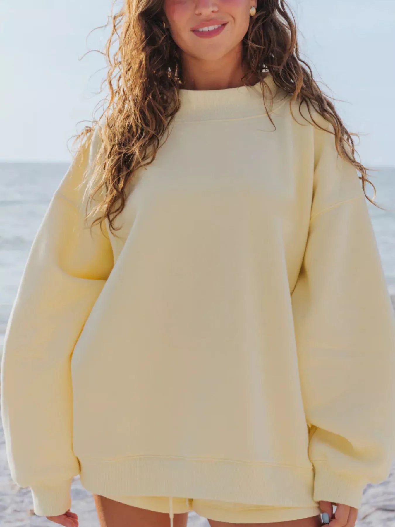 Trendsi Relaxed Fit Round Neck Sweatshirt and Shorts Set -