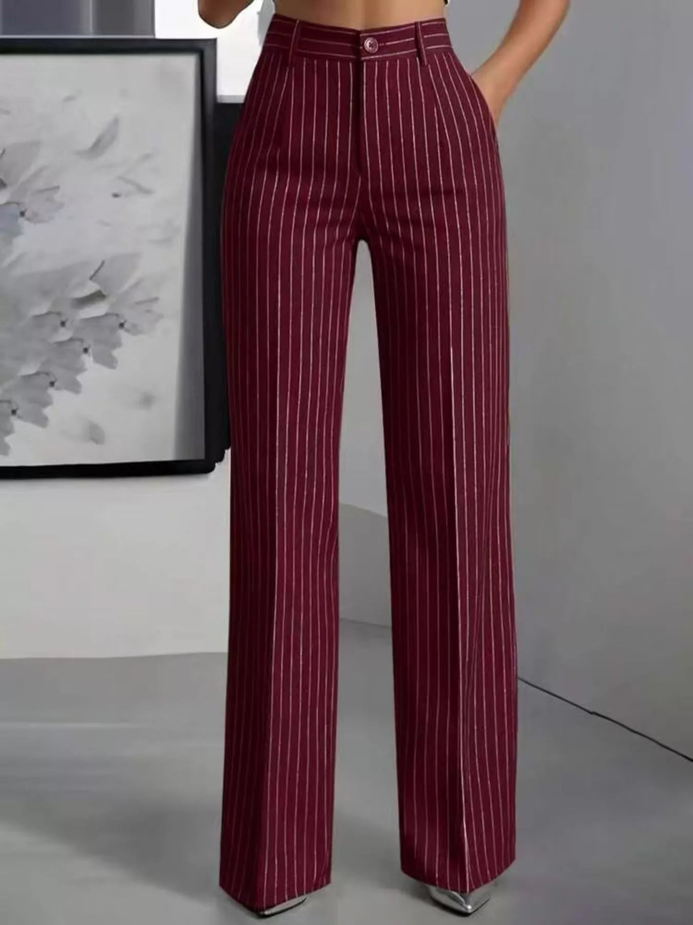 Trendsi High-Waisted Striped Wide-Leg Pants -