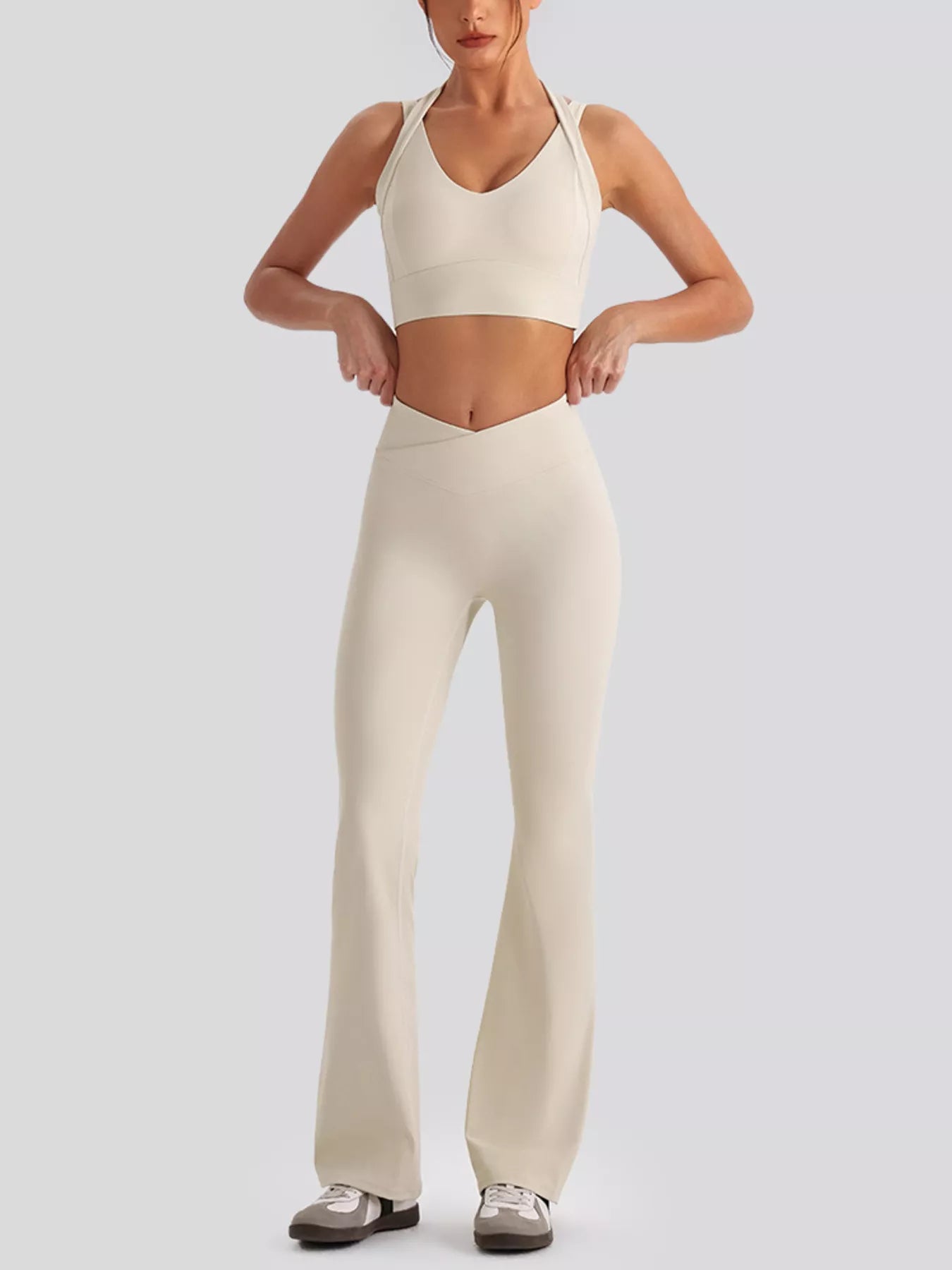 Trendsi Seamless Criss-Cross V-Neck Tank and Leggings Active Set -